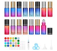 MirraSwit 15 Pièces 5ml Gradient Flacon Roll on Vide, Roll On Huile Essentielle Vide, Flacon Roll on en Verre, avec Bille en Acier Inoxydable, Stickers pour Parfums, Aromathérapie, Massage, Voyage