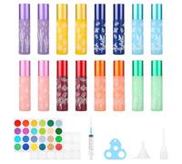 MirraSwit 16 Pièces 10ml Couleur Flacon Roll on Vide, Roll On Huile Essentielle Vide, Flacon Roll on en Verre, avec Bille en Acier Inoxydable, Autocollants pour Parfums, Aromathérapie, Massage, Voyage