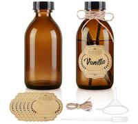 MirraSwit 2 Pièces 250ml Bouteilles en Verre Marron avec Bouchon à vis, Flacon de Pilule en Verre Marron, avev Tags Autocollants, Compte Gouttes, Entonnoir pour Huiles éthériques, Boisson, Jus