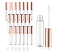 Mirrline Lot de 20 tubes de gloss à lèvres vides rechargeables en plastique transparent pour échantillons de gloss à lèvres - 10 ml - Or rose