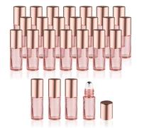 Mirrline Lot de 25 flacons en verre vides pour huiles essentielles, 5 ml, avec billes en acier inoxydable pour voyage, couvercle or rose