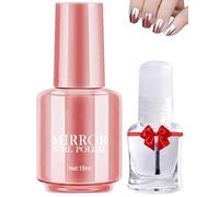 Mirror Nail Gel Glue Polish Set-18ML Champagne Gold Vernis à Gel Colle Ongles Brillant à Miroir with No Wipe Glossy Clear Base Top Coat,Longue Durée Magnifique Effet Miroitant Nail Art Polonais-02