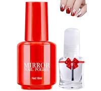 Mirror Nail Gel Glue Polish Set-18ML Rouge Vernis à Gel Colle Ongles Brillant à Miroir with No Wipe Glossy Clear Base Top Coat,Longue Durée Magnifique Effet Miroitant Nail Art Polonais-04