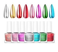 Mirror Nail Polish Gel, 8 Colors Long Lasting High Shine Finish, Quick Dry Fingernail Lacquer Kit Supplies, for Salon, Home, Professional, Party, Wedding, Holiday