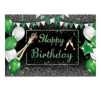 MIRRORANG 1,5x1m Joyeux Anniversaire Toile de Fond Noir et Vert Signe Affiche Vert Kit de Ballons de confettis Champagne Paillettes Fond de Photographie pour Fête d'anniversaire Décoration, Vinyle