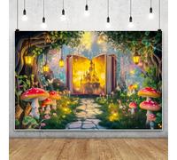 MIRRORANG 1,5x1m Livre Magique forêt Toile de Fond Livre de Contes Ouvert château Lumineux Champignons lanternes Photographie Fond pour Fantasy Baby Shower Anniversaire fête Photo Stand