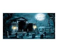 MIRRORANG 180x46cm Fond d'aquarium Sombre et Effrayant, Lanterne, Pierre tombale, Pleine Lune, Nuit d'halloween, Vinyle résistant