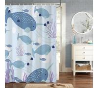 MIRRORANG 183x198cm Mignonne Baleine des Gamins Rideau De Douche Dessin Animé Monde sous-Marin avec Méduse et Poisson Rideau De Douche pour Salle De Bain Tissu Polyester Imperméable Ensemble
