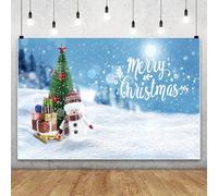 MIRRORANG 2.2x1.5m Sfondo invernale di BUON Natale Con alberi di Natale, pino, pupazzo di Neve, Sole, Paesaggio innevato, sfondo fotografico per Capodanno, decorazioni per Feste in CASA