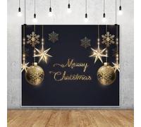 MIRRORANG 2.7x1.8m Sfondo BUON Natale Nero Oro Palle di Natale Fiocchi di Neve Sfondo Fotografico per Festività Stagionali Capodanno Festa in Famiglia Forniture Decorazioni