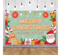 MIRRORANG 2.7x1.8m Sfondo natalizio Con cartoni animati, sfondo di Capodanno Con Babbo Natale, palline di Natale, Caramelle, fiocchi di Neve, per foto, articoli per Feste in Famiglia