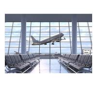 MIRRORANG 3,5x2,5m Terminal d'aéroport Fond pour la Photographie aéroport Toile de Fond Avion départ aéroport Salon Bleu Ciel décor intérieur Portrait séance Photo Studio Accessoires, Vinyle