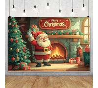 MIRRORANG 3.5x2.5m Toile de Fond Joyeux Noël, Père Noël, Sapin, cheminée, Motif décoratif, pour Photographie, décoration de Chambre d'enfant, Fournitures de fête familiale, Hiver