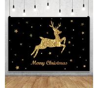 MIRRORANG 3.5x3m Sfondo fotografico Con Motivo di BUON Natale, Motivo Nero Con cervi dorati e piccole Stelle, per vacanze invernali, Capodanno, Feste in Famiglia, forniture per decorazioni