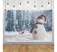 MIRRORANG 3x2.5m Sfondo invernale Con Paesaggio innevato, Foresta di pini, Albero, pupazzo di Neve, Cervo, sfondo fotografico per Natale, Capodanno, Festa in Famiglia