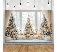 MIRRORANG 3x2m Toile de Fond Blanche de Noël, Cerfs dorés, Trois sapins de Noël, décoration d'intérieur pour Photographie, décoration Murale hivernale, Fournitures pour fêtes de Famille