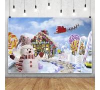 MIRRORANG 4.2x3m Sfondo invernale natalizio Con cartone animato, Canna, Caramelle, pupazzo di Neve, Arcobaleno, CASA di Caramelle, Cervo, slitta, sfondo fotografico, decorazioni per Feste in CASA
