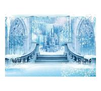 MIRRORANG 4,5x3m Hiver château Photographie Toile de Fond Bleu Glace gelée forêt Pays des Merveilles Fond Cascade pin Arbre bébé Douche fête d'anniversaire Fournitures décoration, Vinyle