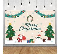 MIRRORANG 4.5x3m Sfondo natalizio Beige Con Babbo Natale, Albero di Natale, pupazzo di Neve, fiocco di Neve, sfondo fotografico per Feste in Famiglia, decorazione da parete per cameretta Dei Bambini