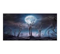 MIRRORANG 61x41cm Fond d'aquarium Sombre et Effrayant, Pleine Lune, Pierre tombale, Nuit d'horreur, Vinyle Durable pour Halloween