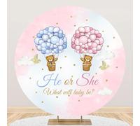 MIRRORANG Diamètre 1,8m Rond Sexe révéler Toile de Fond Bleu Rose Ballon Ours Photographie Fond il ou Elle Maman Grossesse Surprise fête décor Photo Stand Accessoires, Polyester