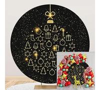 MIRRORANG Diamètre 2,2m Or Noir noël Toile de Fond Ronde Points d'or pin Cadeaux Cloches Bonbons Photo arrière-Plans noël Nouvel an Famille Rassemblement fête décoration Fournitures, Polyester