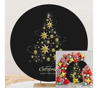 MIRRORANG Diamètre 2m Joyeux noël Nouvel an Couverture de Toile de Fond étoile d'or Arbre de noël Or Noir Photographie Fond Nouvel an Famille Rassemblement fête décoration Fournitures, Polyester