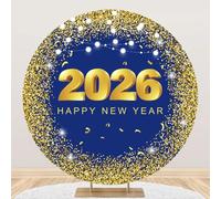 MIRRORANG Polyester Diamètre 1.8m Fondo Redondo Azul y Dorado Para Año Nuevo 2026 Con Estrellas Brillantes y purpurina Dorada Para fotografía, Ideal Para Fiestas navideñas y de Nochevieja