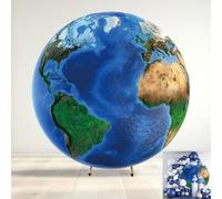 MIRRORANG Polyester Diamètre 2.2m Toile de Fond Ronde de la Terre, Vue sur l'espace, planète, océan Atlantique, Europe, Afrique, Amérique, Photographie, décor de fête d'astronaute