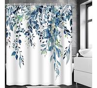 MIRRORANG Rideau de Douche en Polyester Bleu Floral résistant à la moisissure et à l'oïdium, avec 12 Crochets, séchage Rapide, imperméable à l'eau, en Tissu végétal,183x183cm