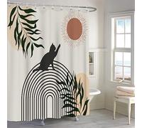MIRRORANG Rideau de Douche pour Chat bohème, Minimaliste Feuillage médiéval Rideau de Salle de Bain Moderne, Abstrait Plante Soleil Rideau de Douche, 12 Crochets,183x183cm