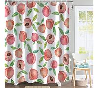 MIRRORANG Rideau de douche rose pêche, ensemble de rideaux de douche fruits d'été frais avec crochets pour salle de bain, décoration d'intérieur, polyester imperméable, 180 x 180 cm