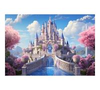 MIRRORANG Toile de fond château fantastique 4,2 x 3 m - Conte de fées - Palais de princesse - Fleur rose - Arbre - Fontaine - Pays des merveilles - Pour photographie de fête d'anniversaire -