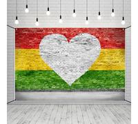 MIRRORANG Toile de fond en polyester 1,8 x 1,1 m Motif mur de briques jamaïcaines Love Reggae blanc cœur jaune vert rouge rayé peint One Love Birthday Party bannière Happy Mother's Day Baby Shower