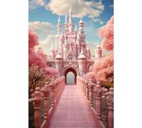 MIRRORANG Toile de fond rose pour photographie de château de princesse - 1,5 x 2,2 m - Toile de fond fantastique - Conte de fées - Arbres de jardin - Pour fille - Fête d'anniversaire - Fête prénatale