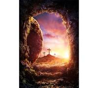 MIRRORANG Toile de fond vide pour tombe de Pâques, résurrection, croix, religion, crépuscule, lever du soleil, saint christianisme, Jésus-Christ, 1 x 1,5 m