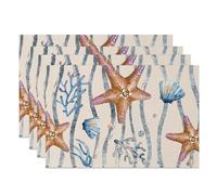 MIRRORANG Under the Sea Lot de 4 sets de table lavables 45 x 30 cm Motif aquarelle étoile de mer corail pour fête sur le thème de la plage, cuisine, salle à manger
