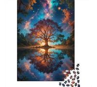 Mirrored Tree in Cosmic Pond Plaque Métallique Rustique 52x38cm/1000pcs pour Le Salon, pour La Cuisine, La Salle À Manger Et Le Coin Bar