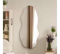 MirrorOutlet Grand Miroir Mural en Galets organiques irréguliers, sans Cadre : Taille 100 x 45 cm, décoration d'intérieur asymétrique pour Salle de Bain, entrée, Chambre à Coucher et Salon