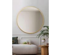 MirrorOutlet The Fenestra Miroir Mural Rond Moderne avec Bords dorés et Cadre en métal Noir 110 x 110 cm