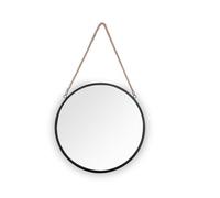 Miroir mural rond Taira, avec cadre en métal noir de 40 cm de diamètre et corde de suspension