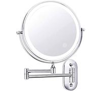 Mirrors Lighted Wall Mount Makeup Mirror 8 inch 1X 5X Concave Magnifier Circle LED Double Sided 360 Degree Flexible Extending Control Folding Arm Battery Powered Chrome Finish (Size : 7X)