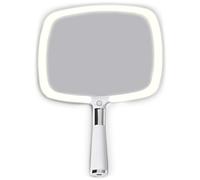 Mirrorvana Miroir à Main à Del Rechargeable pour Voyage, 23 x 33 cm (Blanc) | Poignée confortable et support amovible, avec 3 réglages de lumière : un compagnon fin et léger, prêt pour chaque déplacement