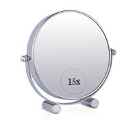 Mirrorvana Miroir de Maquillage grossissant 15x sur Pied pour Coiffeuse, Miroir Rond Double Face 15x et 1x idéal pour Chambre et Salle de Bain, 17 cm x 15 cm (Chrome)