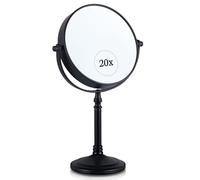 Miroir de Maquillage Grossissant x20 sur Pied pour la Coiffeuse - Rond, Double Face x20 et x1, Convient Parfaitement aux Chambres et aux Salles de Bains, Magnifying Mirror - 30cm x 15cm (Noir)