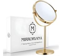Mirrorvana Miroir de Maquillage sur Pied 10x et 1x - Miroir Double Face pour Salle de Bain et Chambre, Support Stable pour Coiffeuse, Hauteur 35 cm Largeur 18 cm - Finition dorée