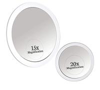 Mirrorvana Miroir grossissant 20x et 15x avec Ventouse pour Salle de Bain, Petit Miroir Rond grossissant pour Maquillage, 10 cm et 15 cm