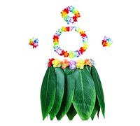 Mirrwin Herbe Hawaenne Hula Jupes Ensemble Inclure Fleur Leis Collier Bandeau Bracelets Luau Tropical Costumes de fête Hawaïenne avec Collier Jupe Hawaïenne avec Feuilles Artificielles 5 Pièces