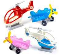 Mirthben 4 pièces Avion pièces, Grandes Pierres avec 2 hélicoptères + 2 Avions de Combat, rotatifs rotors et Roues, Compatible avec Duplo, pièces Accessoires Jouet pour Enfants de 3 Ans et Plus
