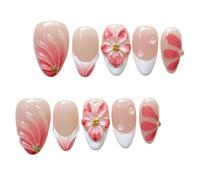 MIRVOXUD Ensemble Faux Ongles Posables Forme Amande Motif Marin(BLEU-B)